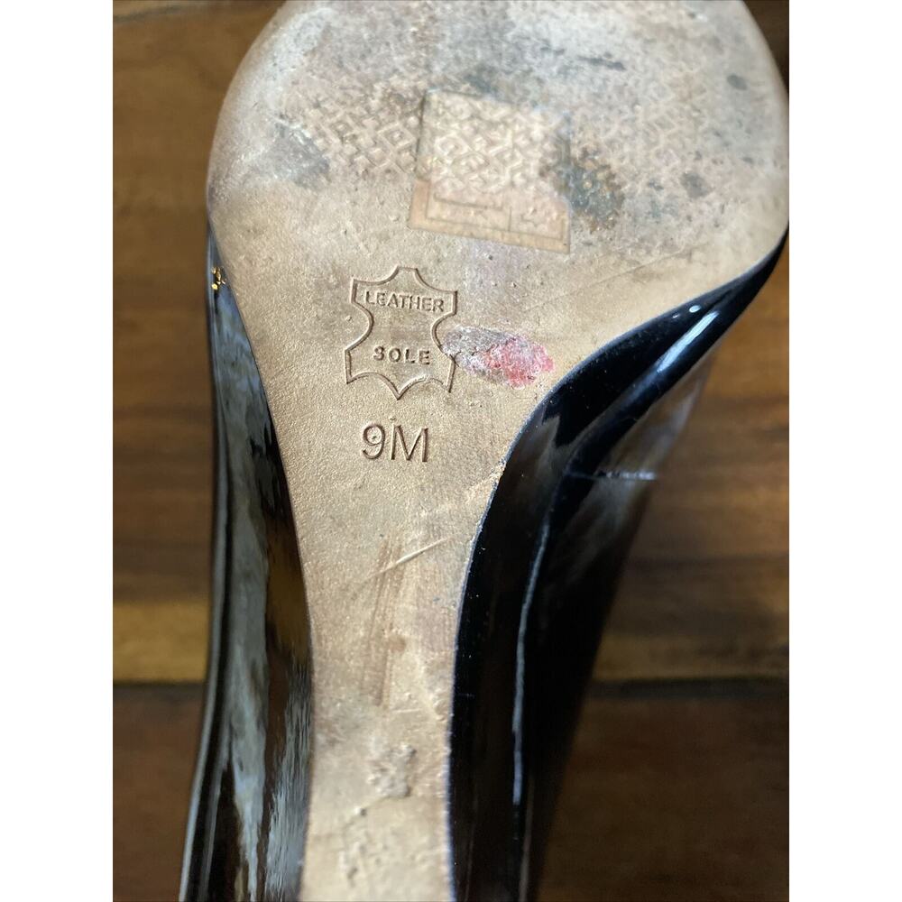 Tory Burch Womens Round Toe Wedge Shoe Black Patent Leather Size 9 - Picture 11 of 13